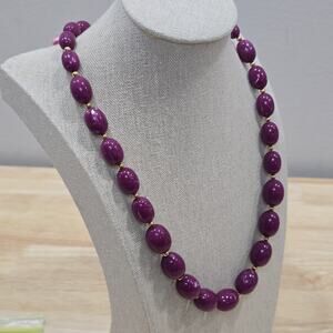 Vintage Signed Monet 27" Acrylic Purple Swirl Gold Graduated Bead Necklace